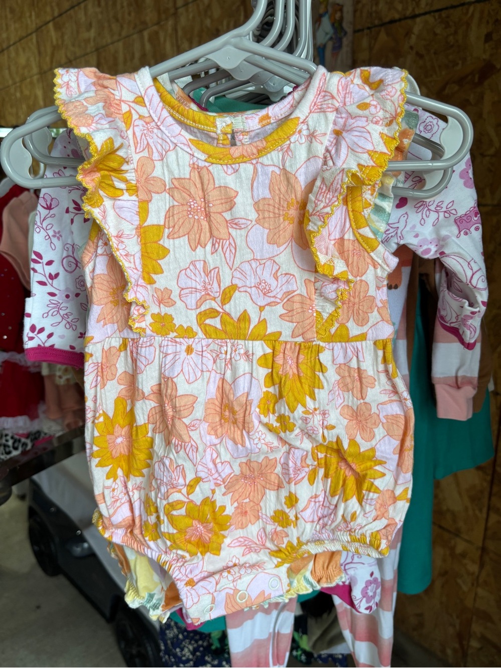 wonder nation Yellow and Peach Floral Baby One-Piece